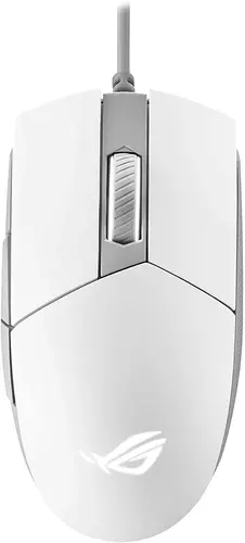 white gaming mouse with ambidextrous design - asus rog strix impact ii moonlight